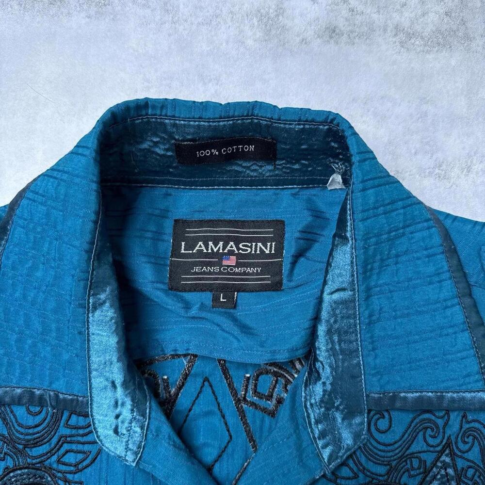 Y2K Affliction Blue Lamasimi Jeans Company Button up shirt - Picture 4 of 8